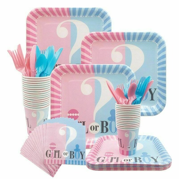 72 Baby Shower Party Supplies GENDER REVEAL BOY OR GIRL BLUE PINK LUNCH Naps - Picture 4 of 4